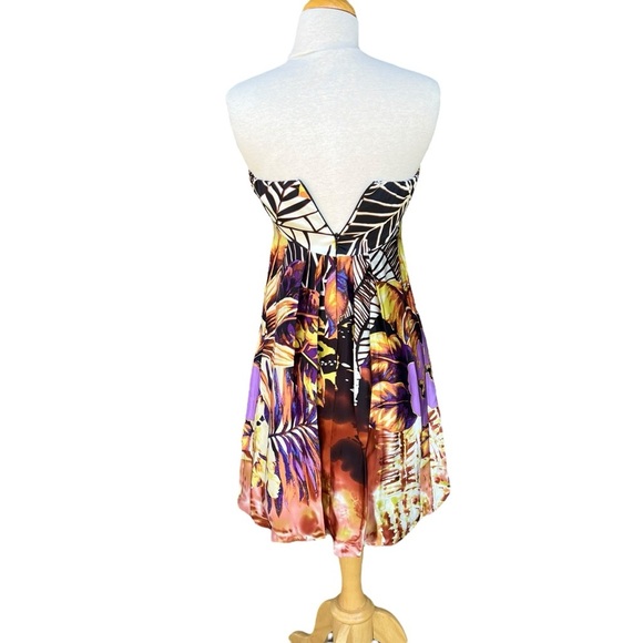Vintage 90s Cache Silk Strapless Bubble Dress Tropical Floral Resort-wear Sz 2 - Picture 6 of 16